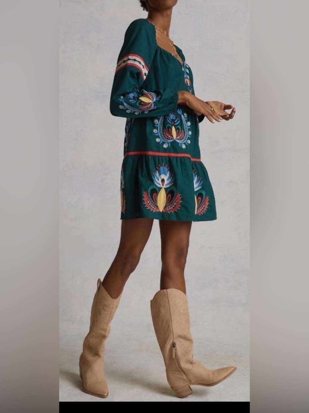 ANTHROPOLOGIE LET ME BE
Embroidered Tunic Dress in Green Size Small